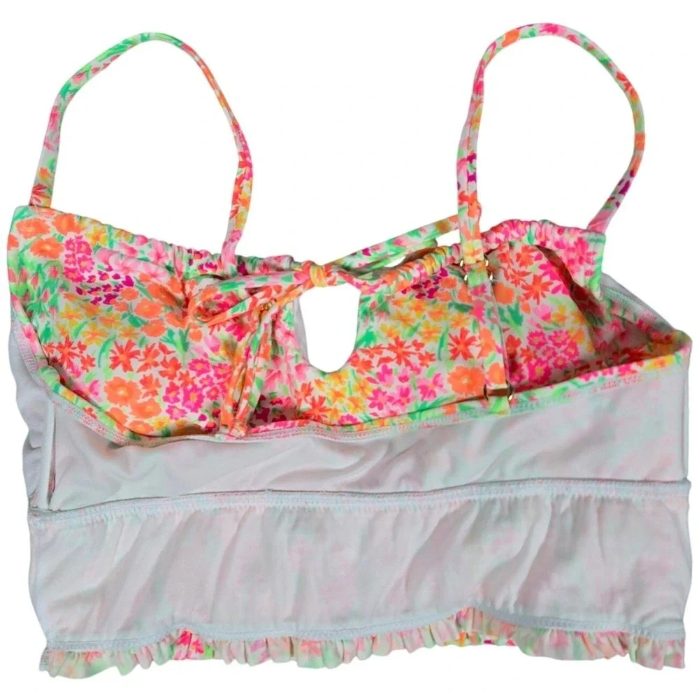 Salt + Cove Juniors Sun Floral Garden Smocked Cami Bikini Swim Top in Neon M NWT